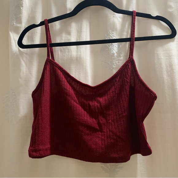 Dark Red Rib-Knit Crop Cami Top NWOT - Picture 2 of 7